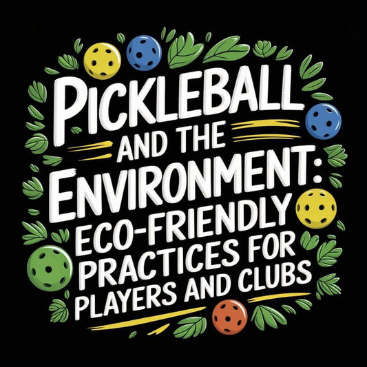 Colorful graphic promoting eco-friendly practices in pickleball for players and clubs.