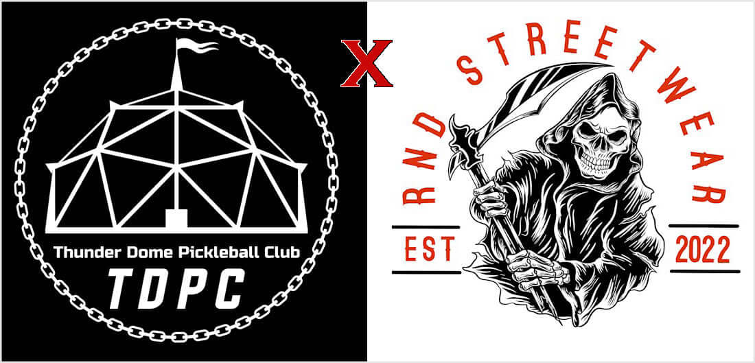 ThunderDome Pickleball Club and RND Streetwear logos showcasing their unique partnership in pickleball apparel.