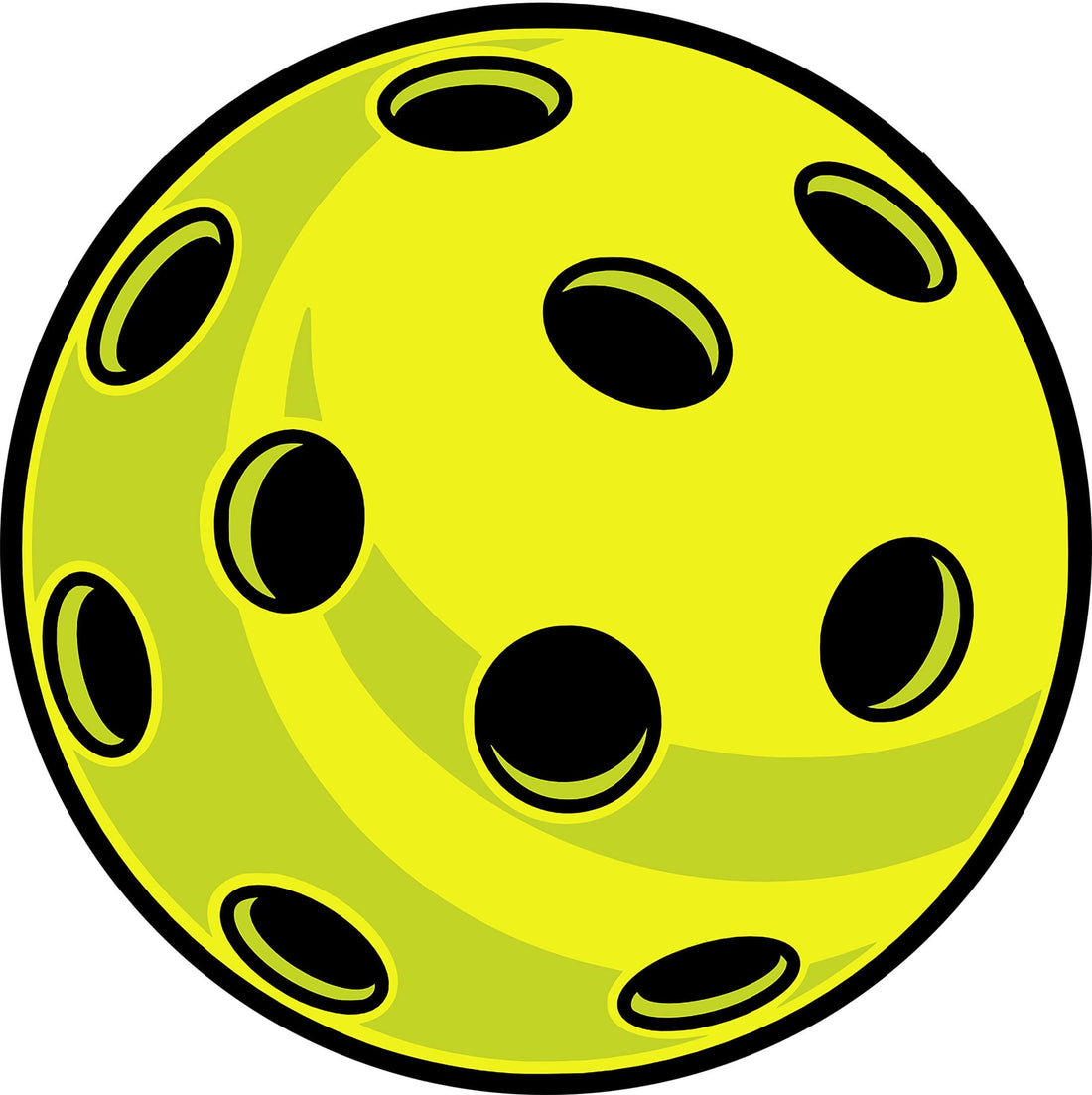 Bright yellow pickleball with distinctive holes, representing the quirky sport's unique equipment.