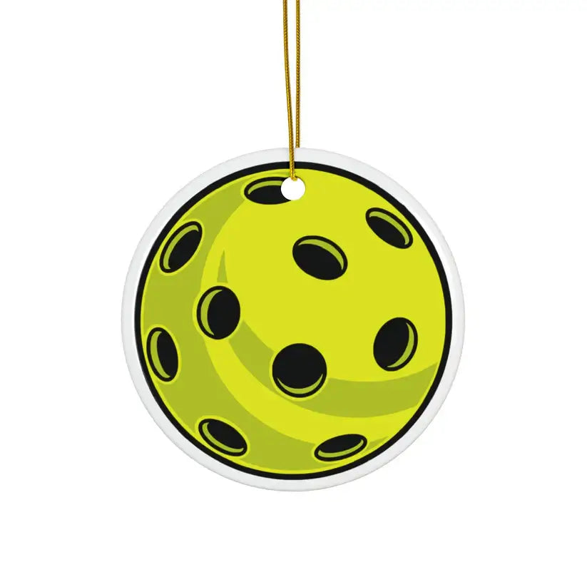 Pickleball ceramic ornament with yellow ball design for holiday decoration