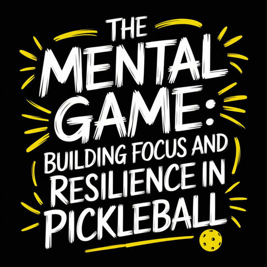 Text graphic titled 'The Mental Game: Building Focus and Resilience in Pickleball' on a black background.