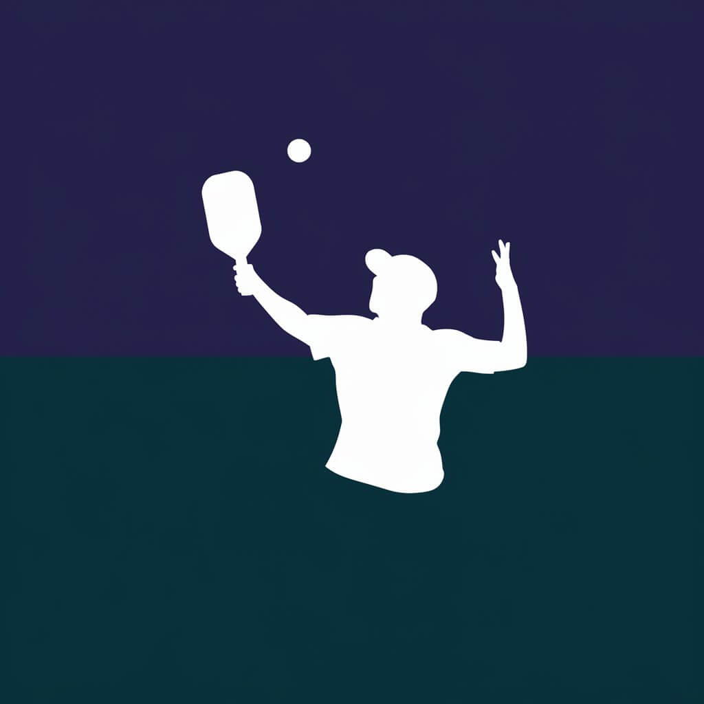 Silhouette of a pickleball player serving the ball against a dark background