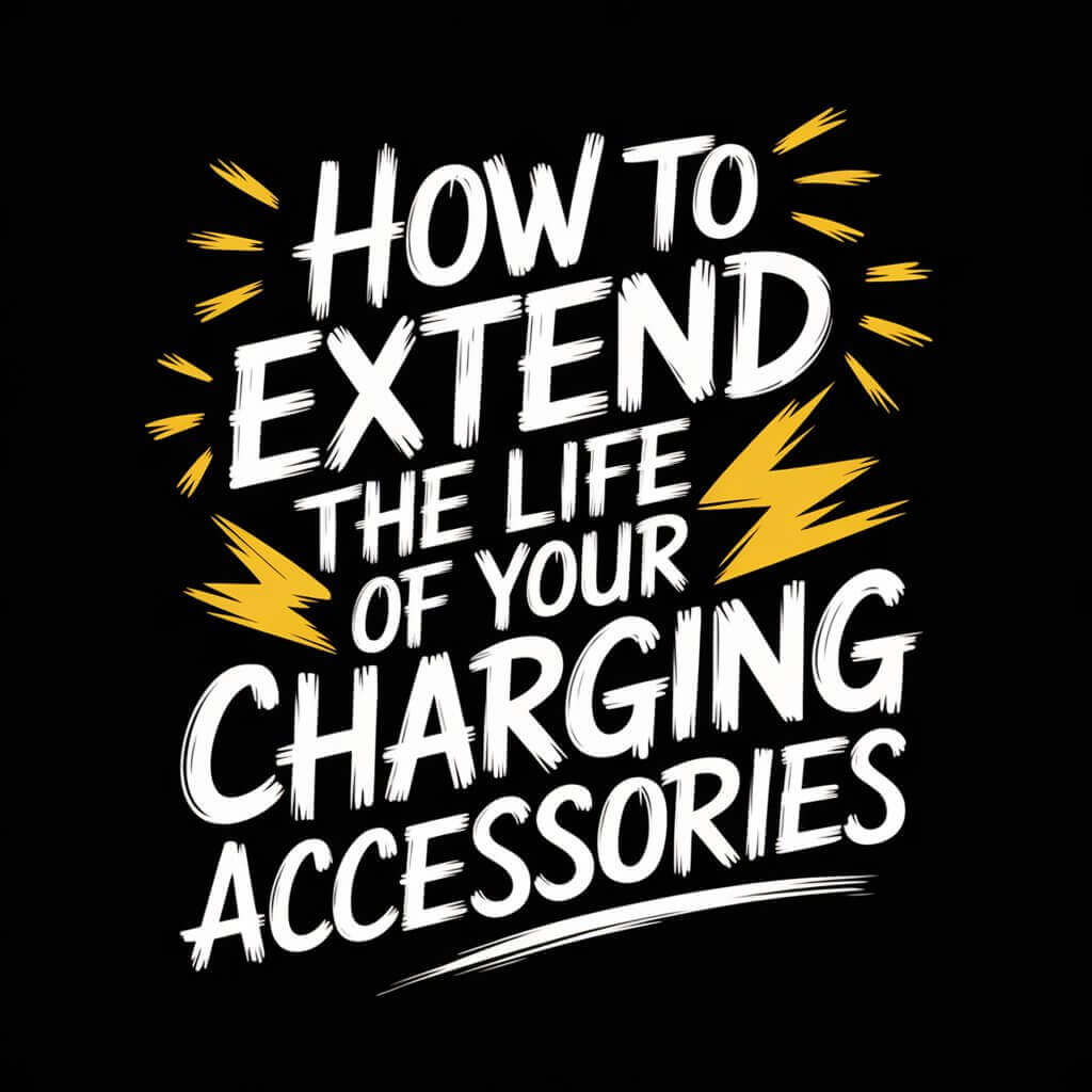 Text graphic on a black background saying 'How to Extend the Life of Your Charging Accessories' with lightning motifs.