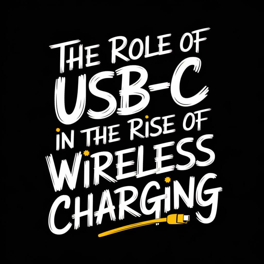 Text design highlighting "The Role of USB-C in the Rise of Wireless Charging" on a black background.