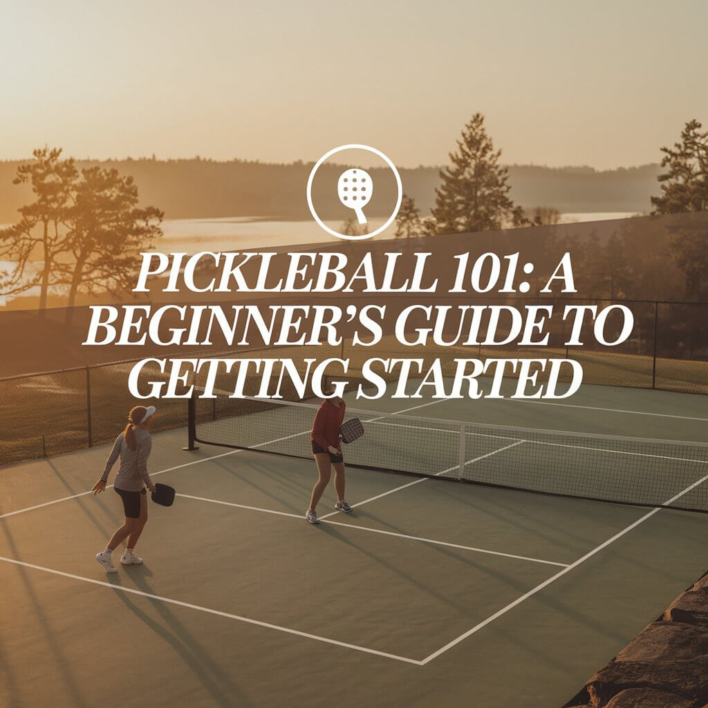 "Two people playing pickleball on an outdoor court at sunset, with text 'Pickleball 101: A Beginner’s Guide to Getting Started'"