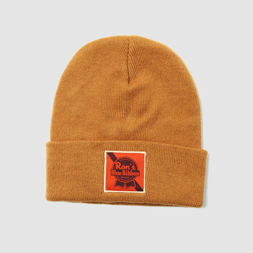 Ronnie Mac's Blue Ribbon Beer Brown Beanie: Gear Up Like a Motocross Legend