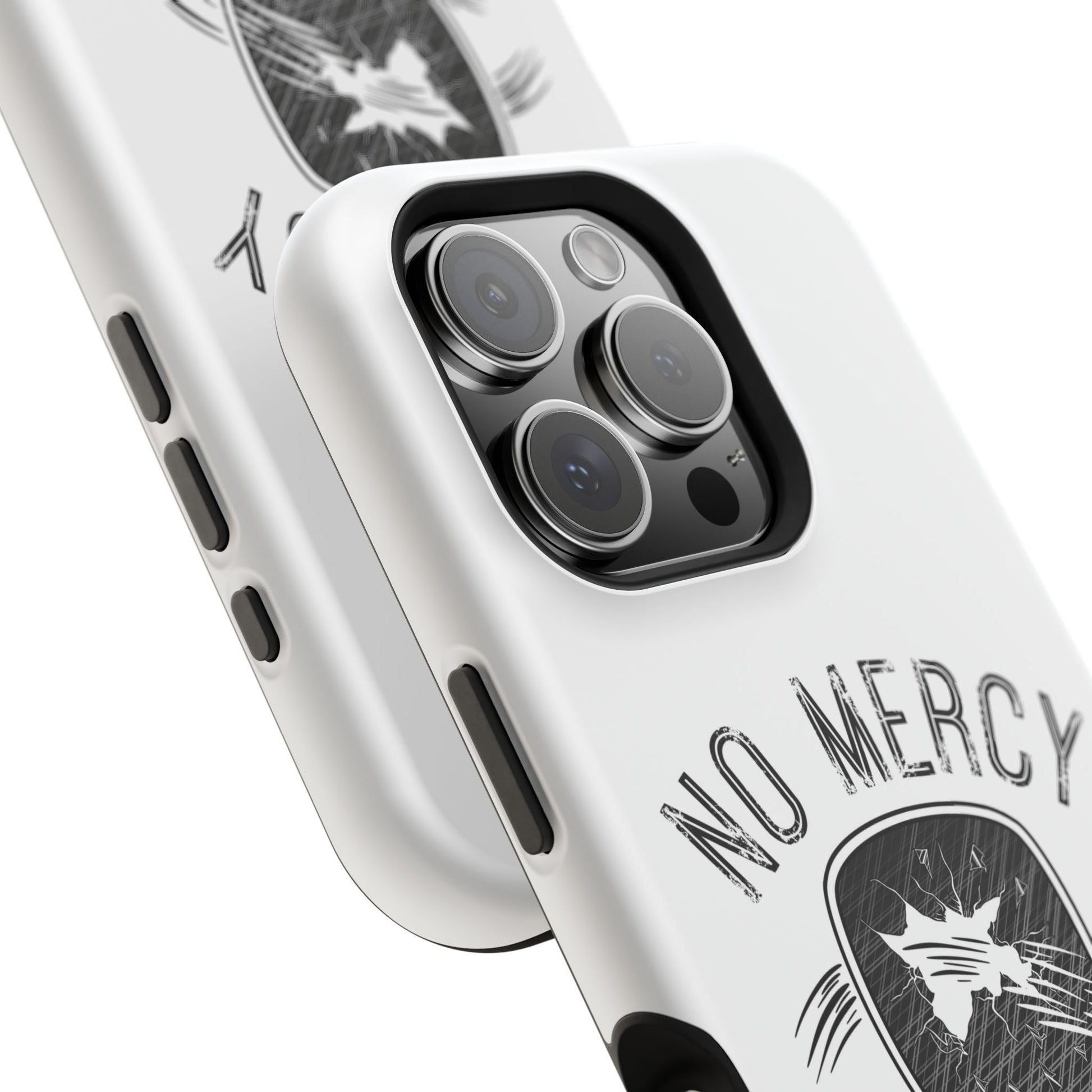 close up of "No Mercy" Pickleball Series - MagSafe Tough Dual-Layer Phone Case for Apple iPhone 16 pro (White) -1