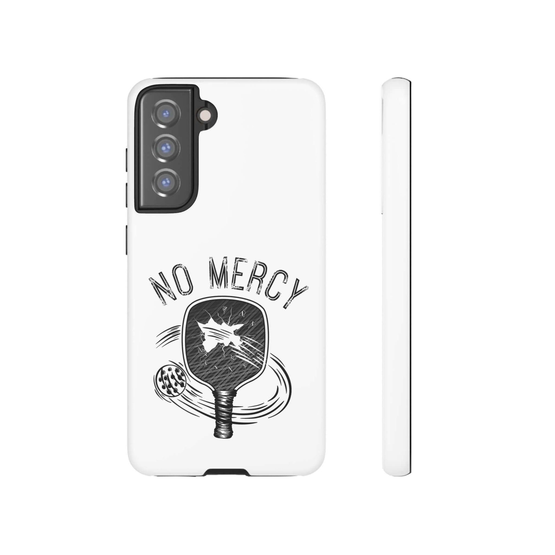 "No Mercy Pickleball Tough Dual-Layer Phone Case for Samsung Galaxy, featuring paddle graphic and durable design"