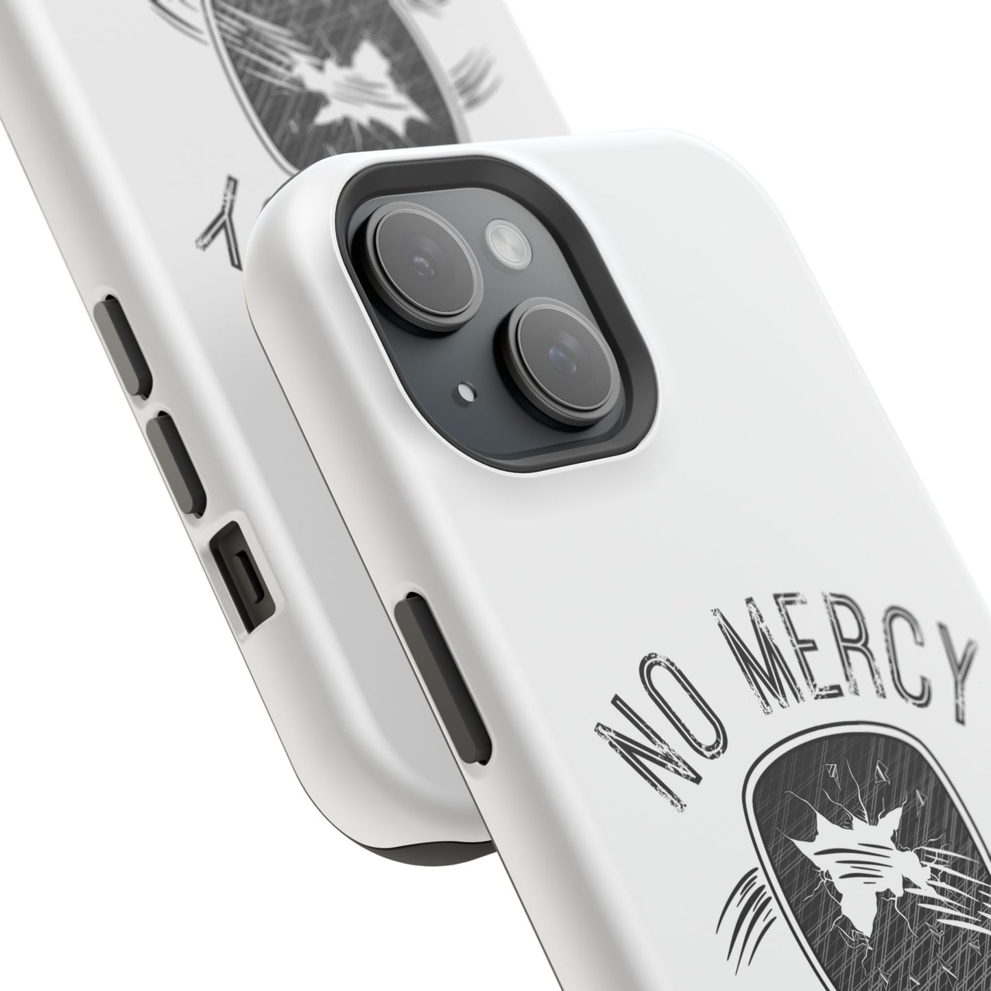 close up of "No Mercy" Pickleball Series - MagSafe Tough Dual-Layer Phone Case for Apple iPhone 16 plus (White)