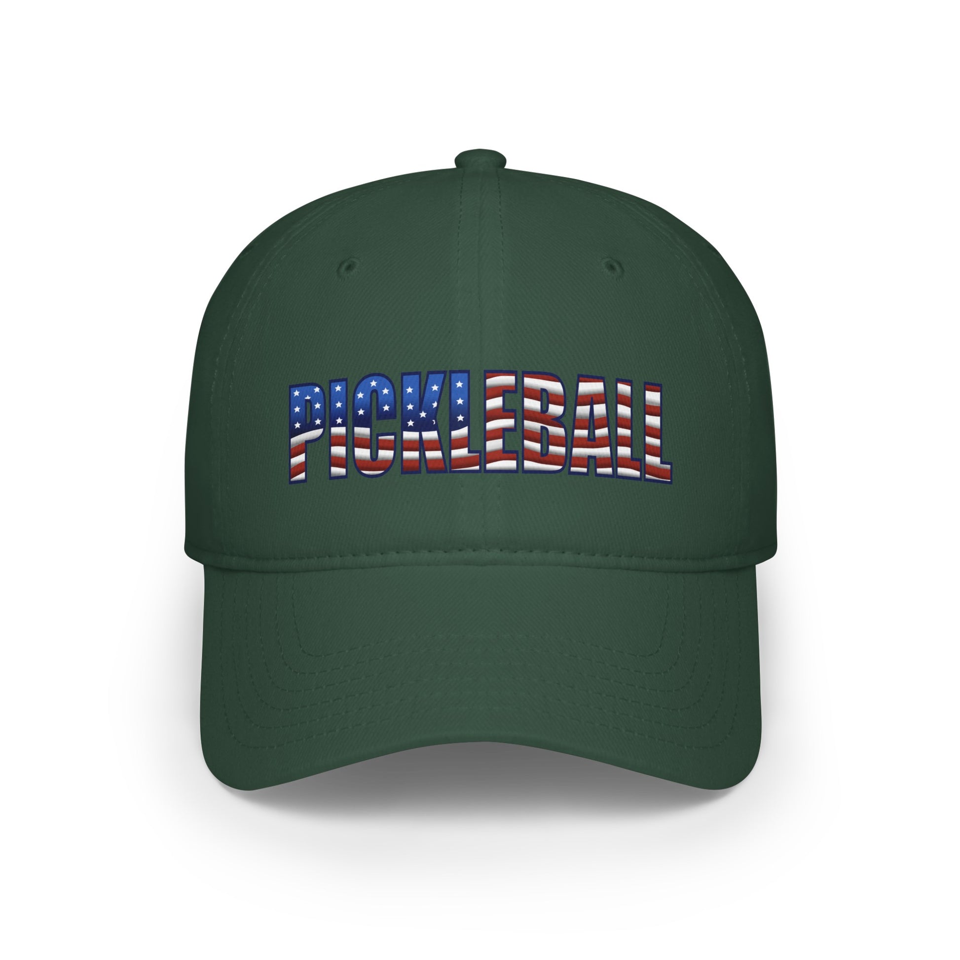 The Front of dark green Pickleball American Flag Series - Low Profile Baseball Cap/Hat