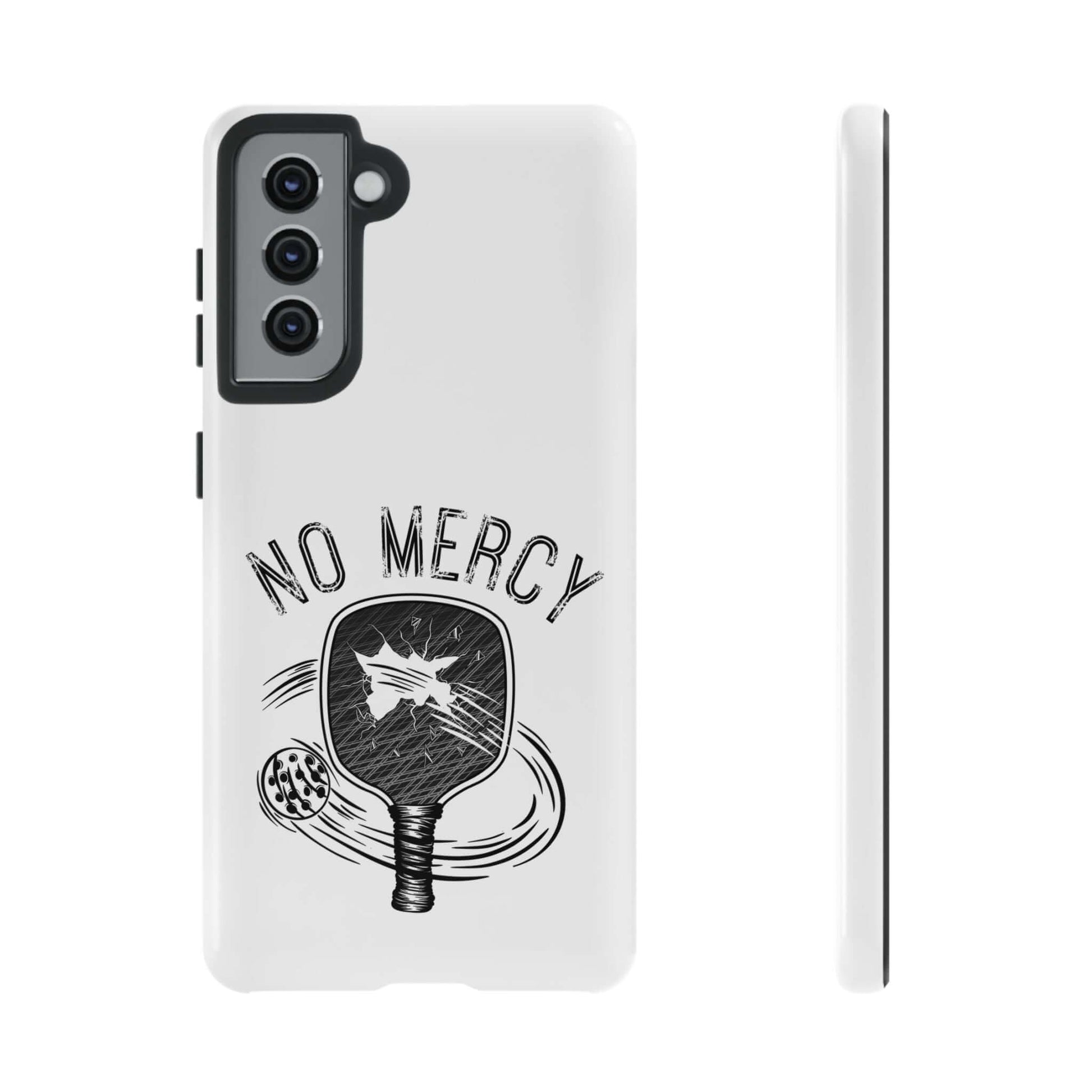 "No Mercy Pickleball Phone Case for Samsung Galaxy with dual-layer protection and stylish paddle design"