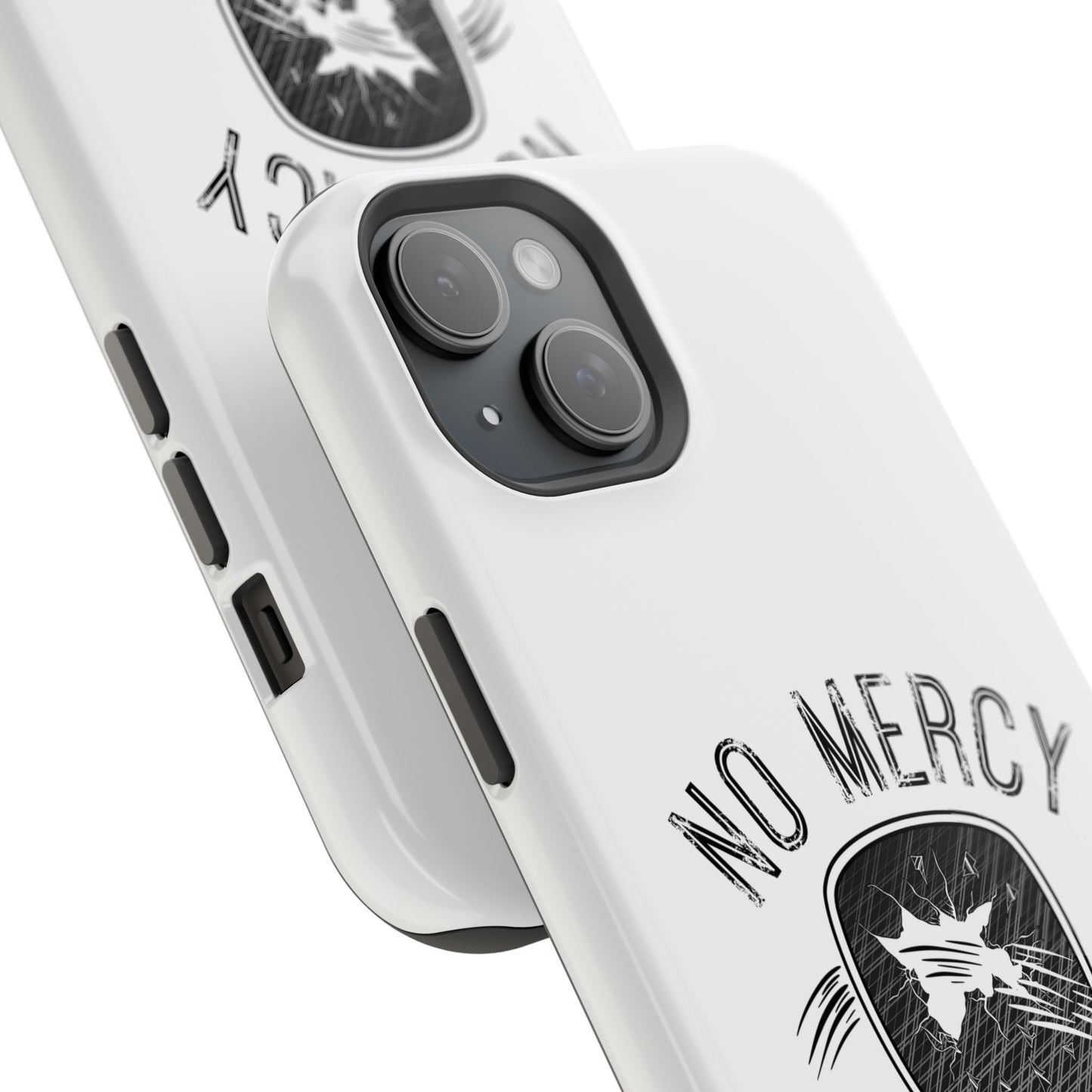 close up of "No Mercy" Pickleball Series - MagSafe Tough Dual-Layer Phone Case for Apple iPhone 15 pro (White)