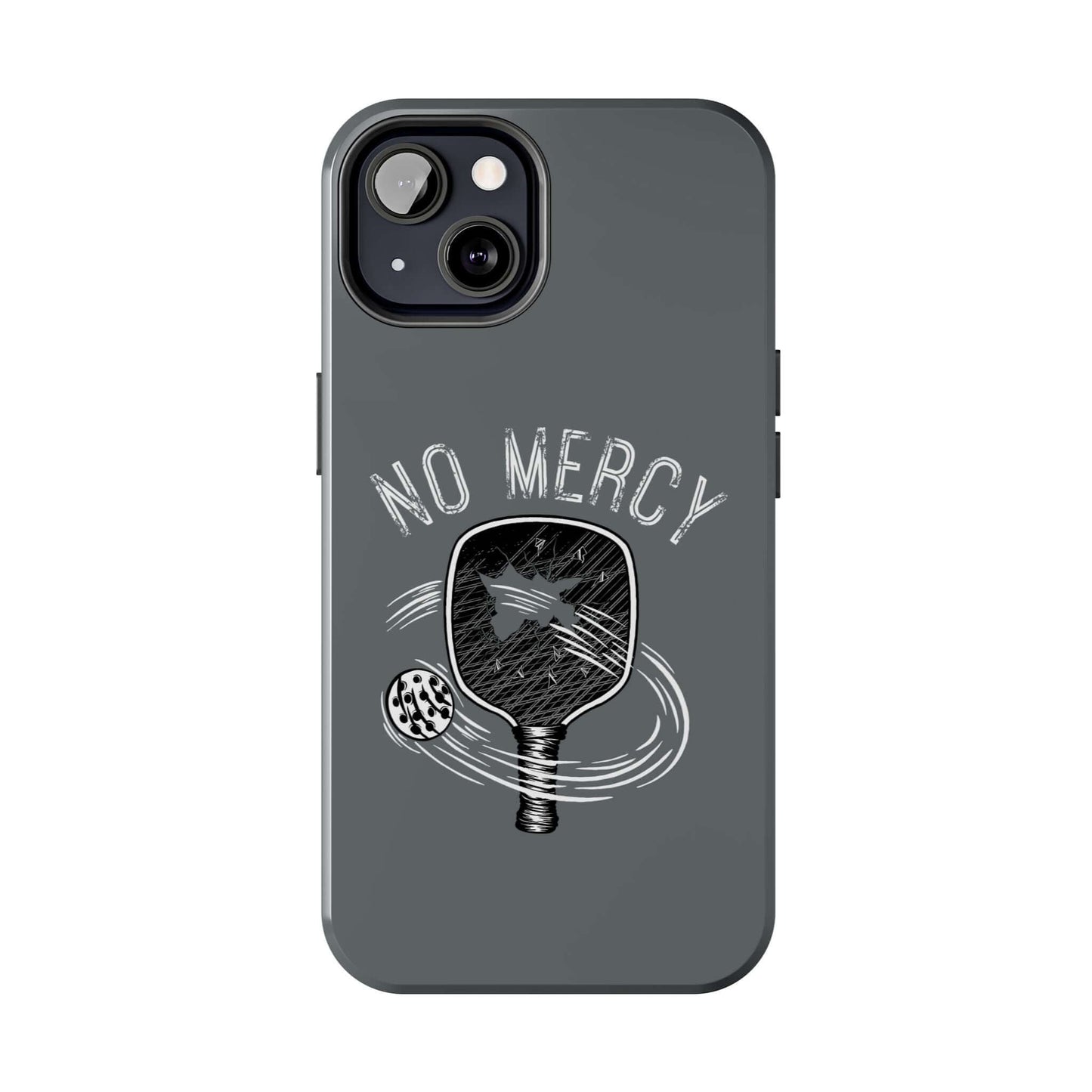 Turquoise dual-layer iPhone case with "No Mercy" pickleball design, showcasing RND Power Solutions' durability and style.