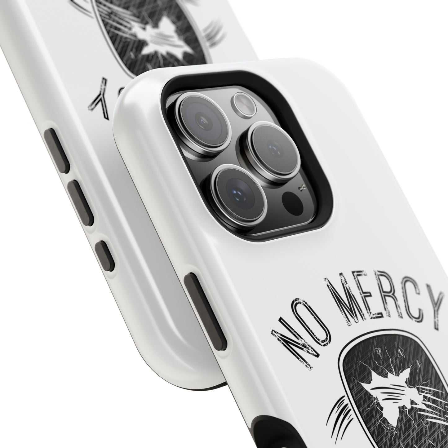 close up of "No Mercy" Pickleball Series - MagSafe Tough Dual-Layer Phone Case for Apple iPhone 13 pro max (White)