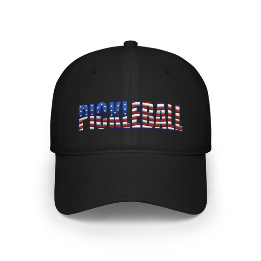 The Front of Black Pickleball American Flag Series - Low Profile Baseball Cap/Hat
