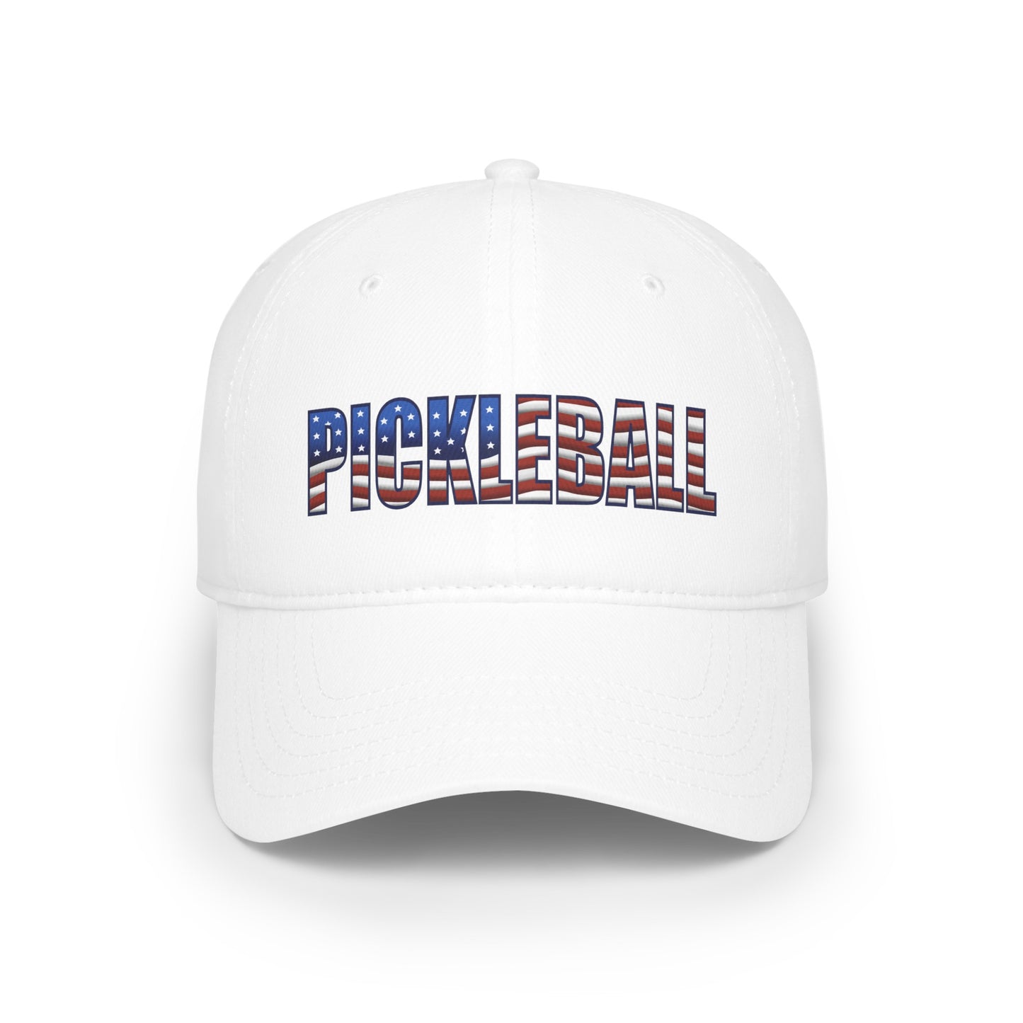 The Front of White Pickleball American Flag Series - Low Profile Baseball Cap/Hat