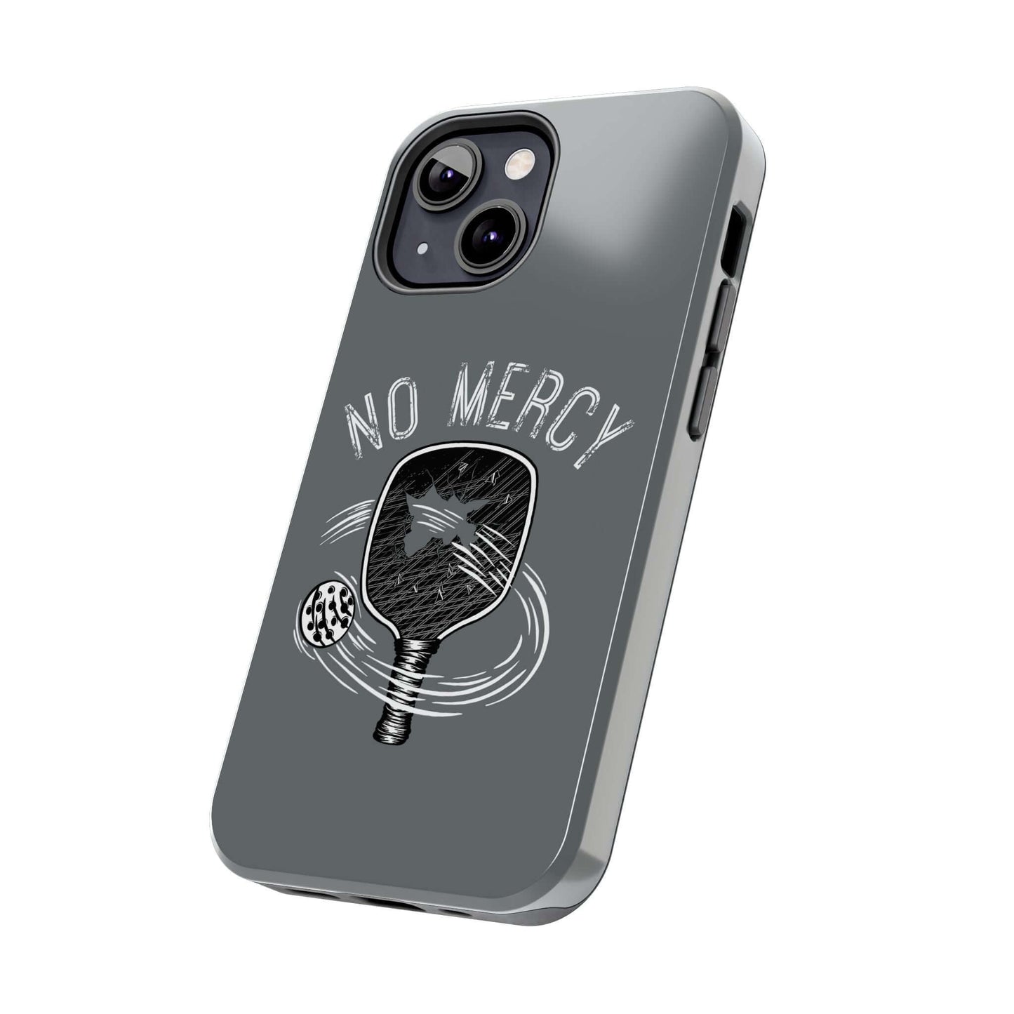 Turquoise dual-layer phone case for iPhone with "No Mercy" pickleball design, by RND Power Solutions.