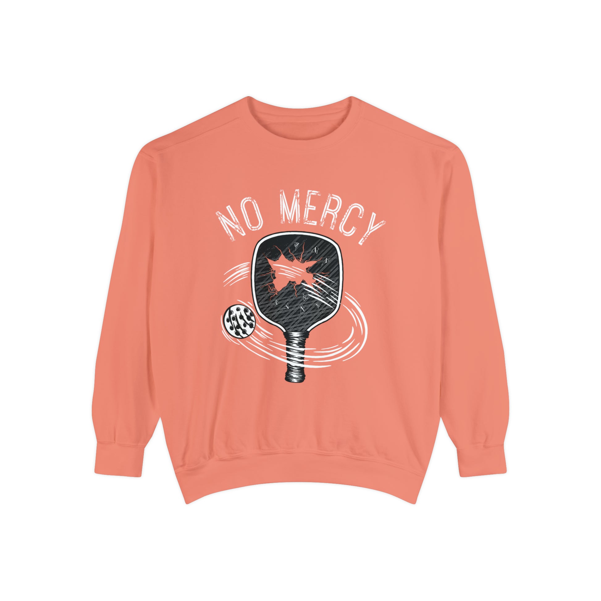 front of No Mercy Pickleball Series - Unisex Garment-Dyed Sweatshirt (terracotta)