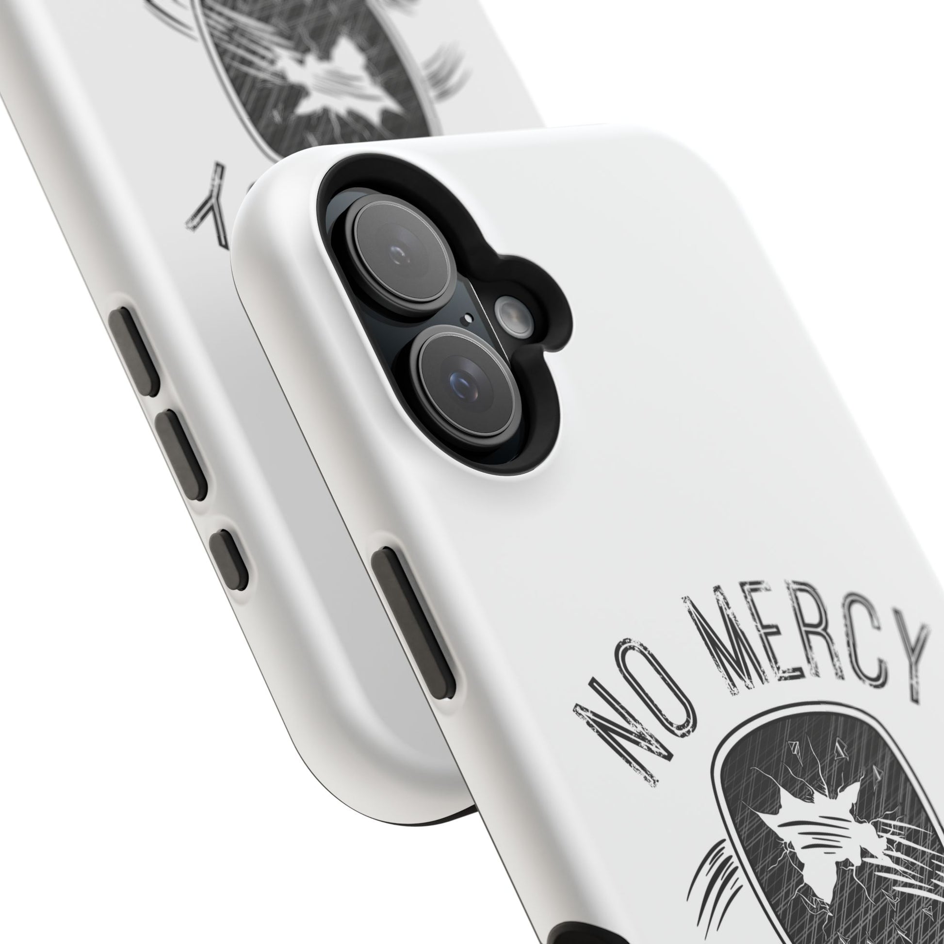 close up of "No Mercy" Pickleball Series - MagSafe Tough Dual-Layer Phone Case for Apple iPhone 13 pro (White)