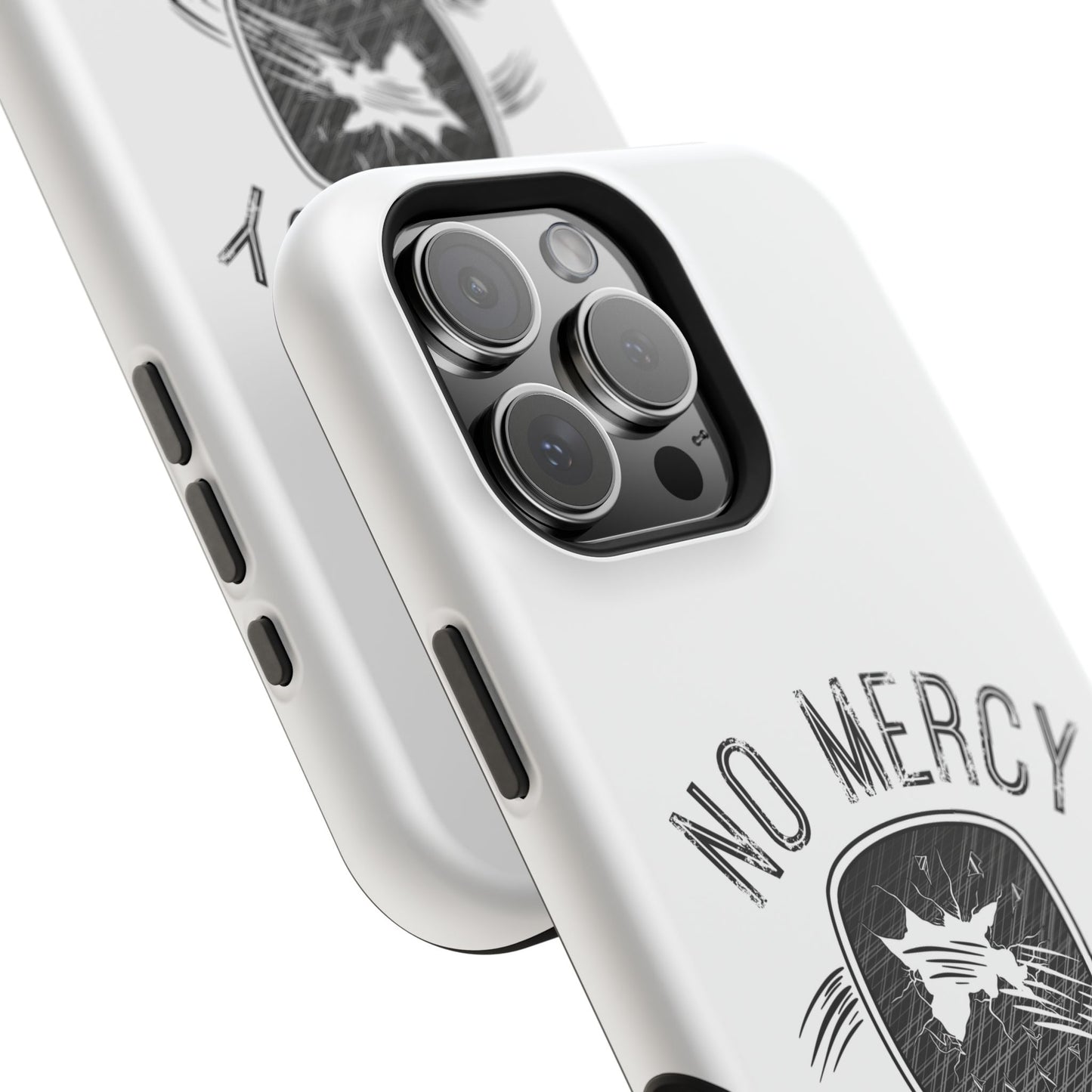 close up of "No Mercy" Pickleball Series - MagSafe Tough Dual-Layer Phone Case for Apple iPhone 16 pro (White) -3