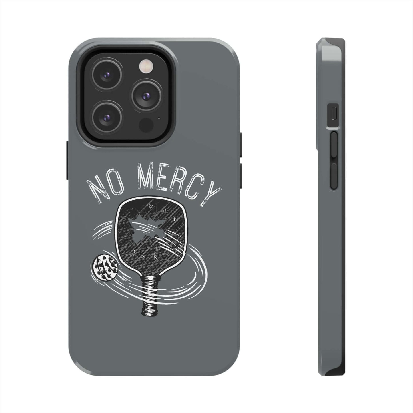 Turquoise No Mercy Pickleball Phone Case for iPhone showing dual-layer protection and glossy finish.