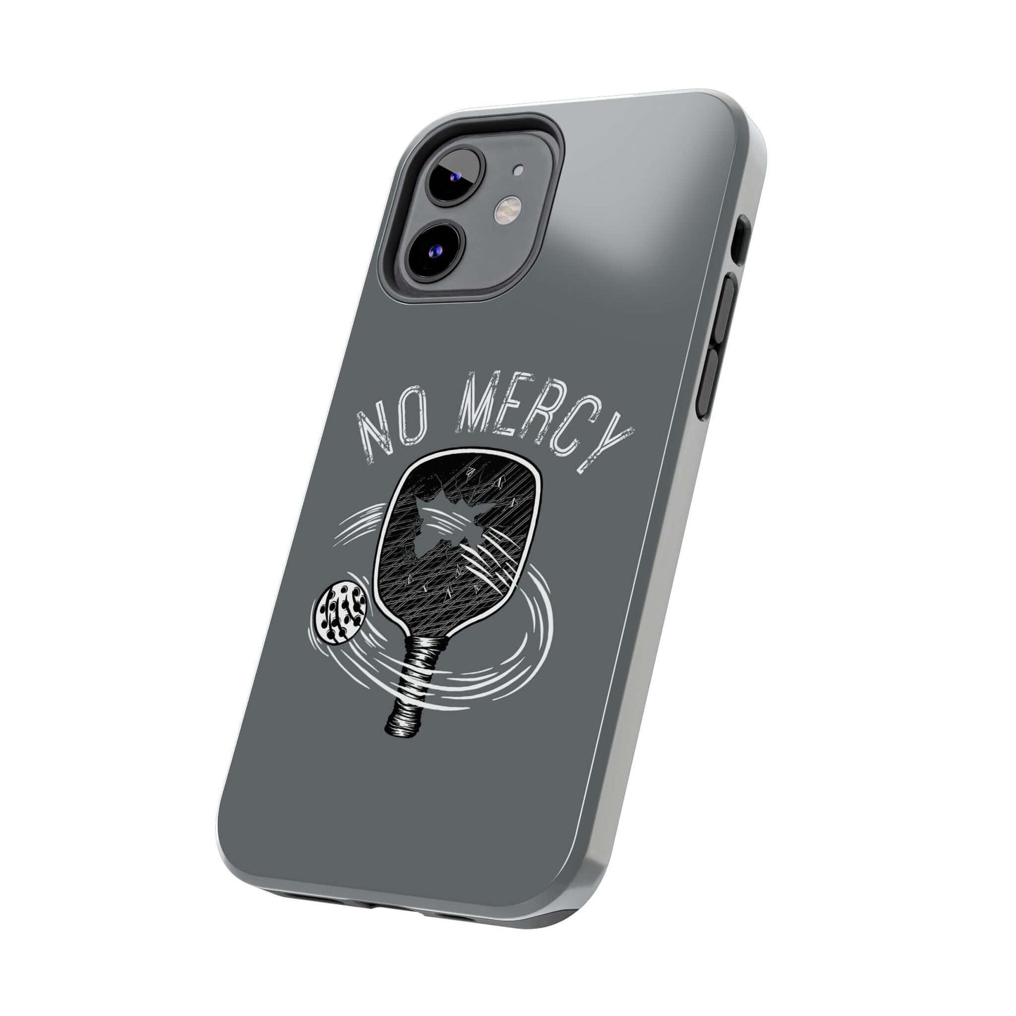 "No Mercy Pickleball phone case for iPhone in turquoise, featuring a dual-layer design with polycarbonate shell for durability"