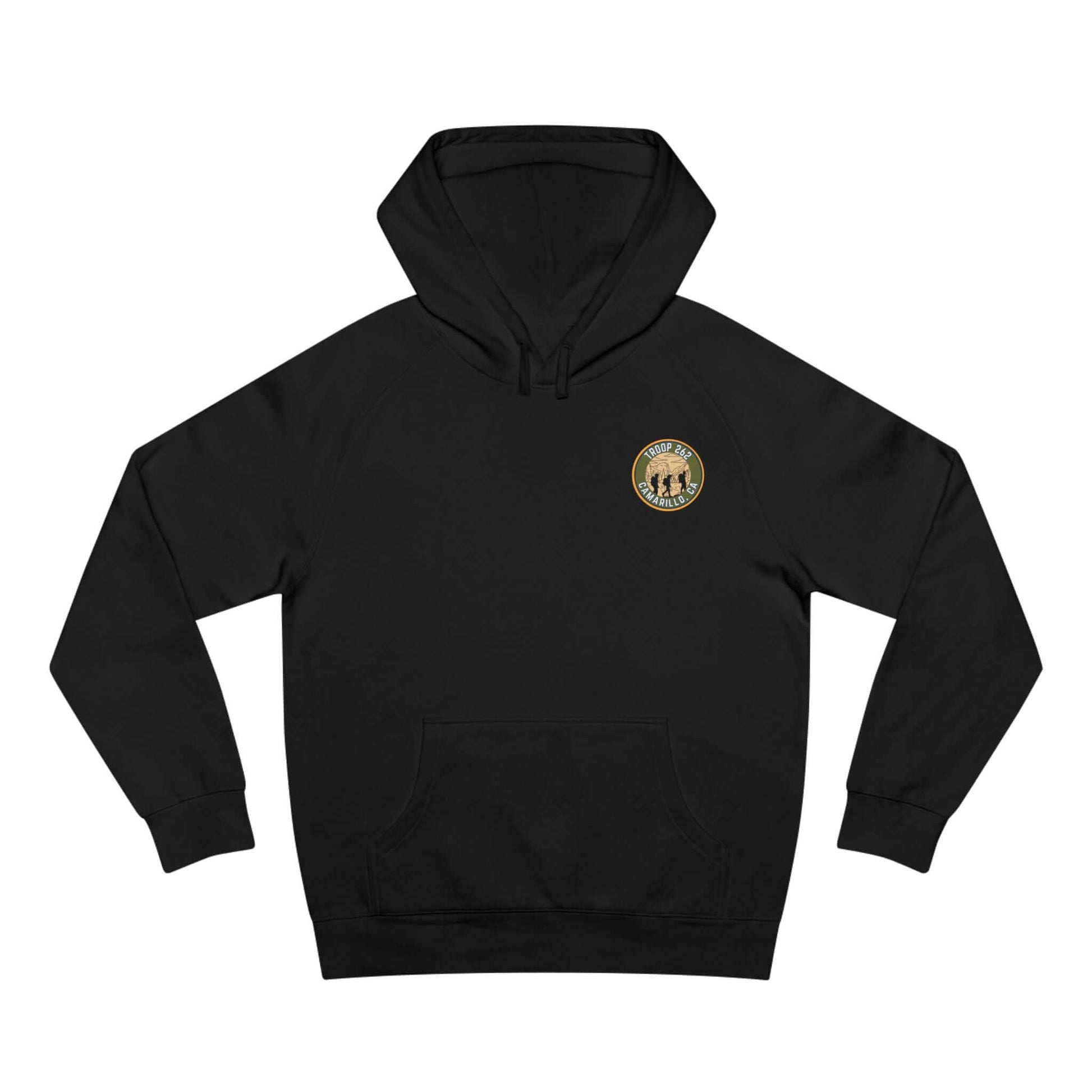 Adult Unisex Supply Hoodie - Hiking Standard Edition, black pull-over with logo, perfect for outdoor adventures.