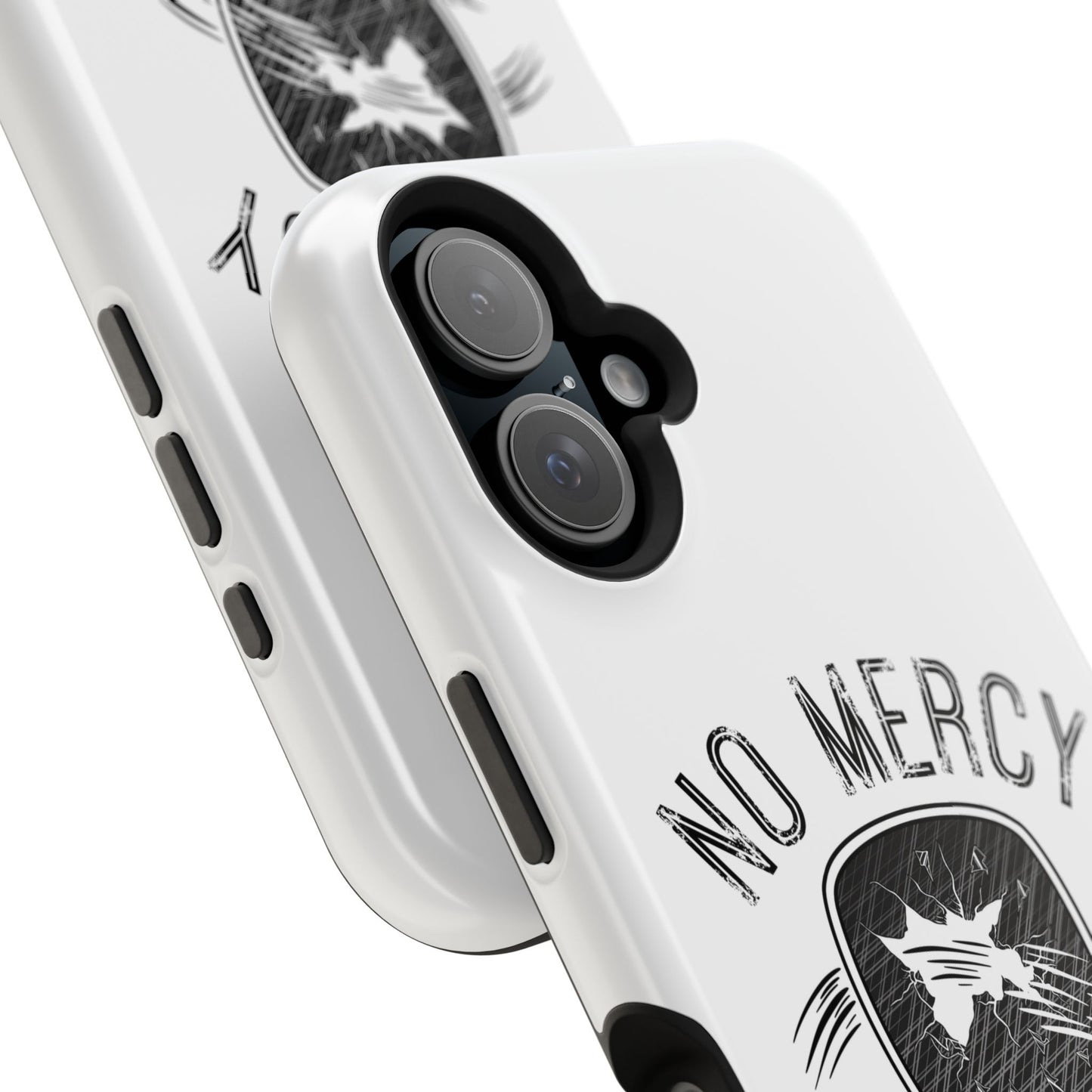 close up of "No Mercy" Pickleball Series - MagSafe Tough Dual-Layer Phone Case for Apple iPhone 14 pro max (White)