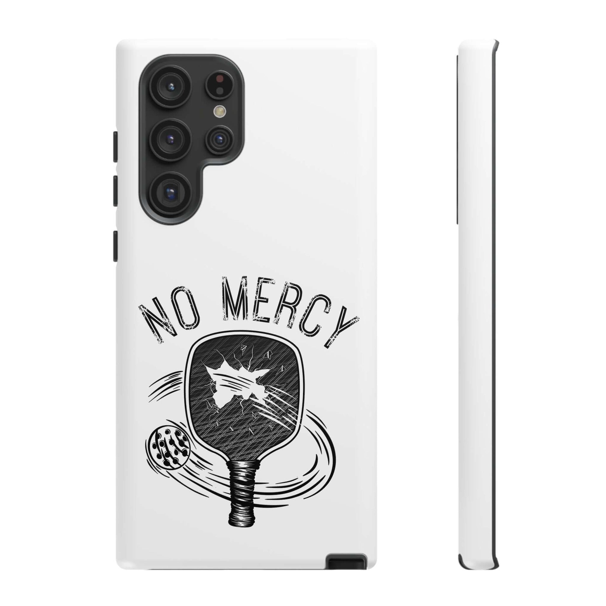 No Mercy Pickleball Dual-Layer Phone Case for Samsung Galaxy with paddle graphic, offering strong protection and durability.