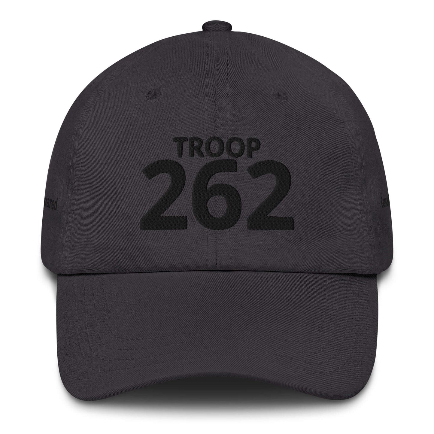 Black low-profile hat with 'TROOP 262' embroidered on the front, featuring adjustable strap and curved visor.