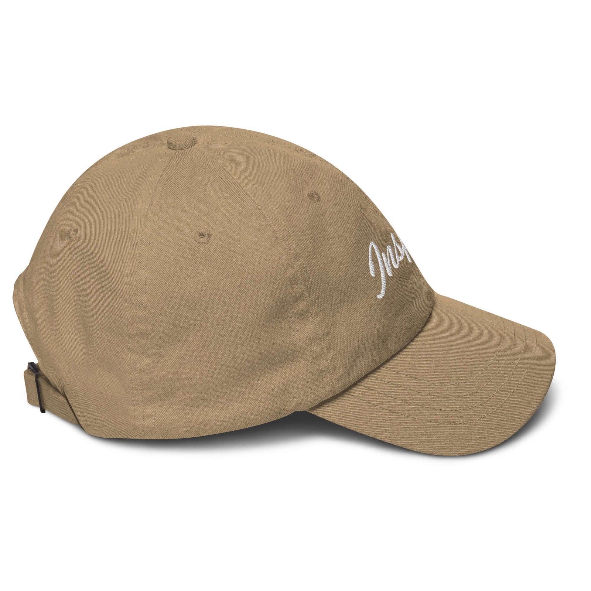 Stylish beige hat with 'Inspire' embroidered, perfect for a fashionable outdoor look.