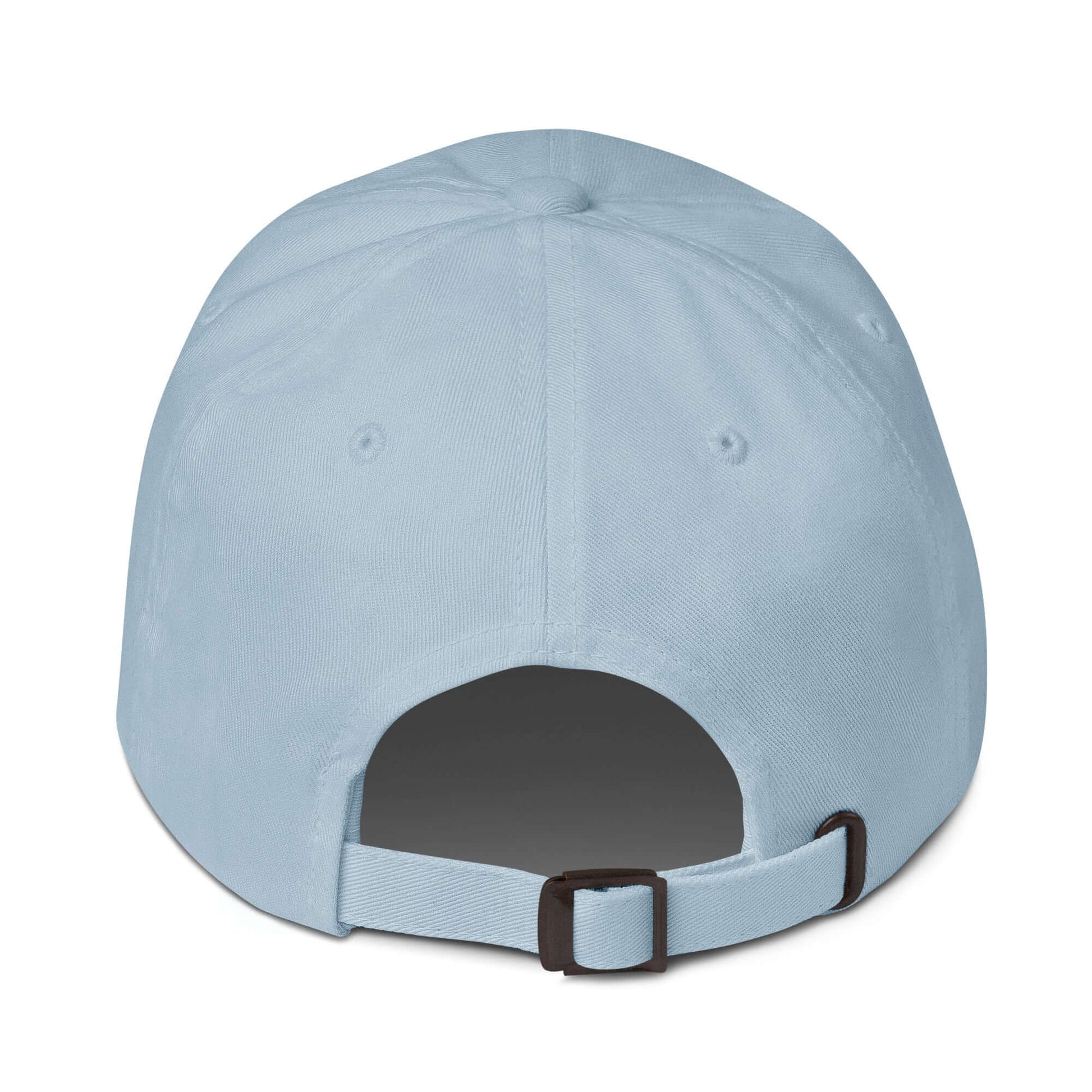 Back view of the Elegantly Inspired Hat in light blue with a adjustable strap for a perfect fit.