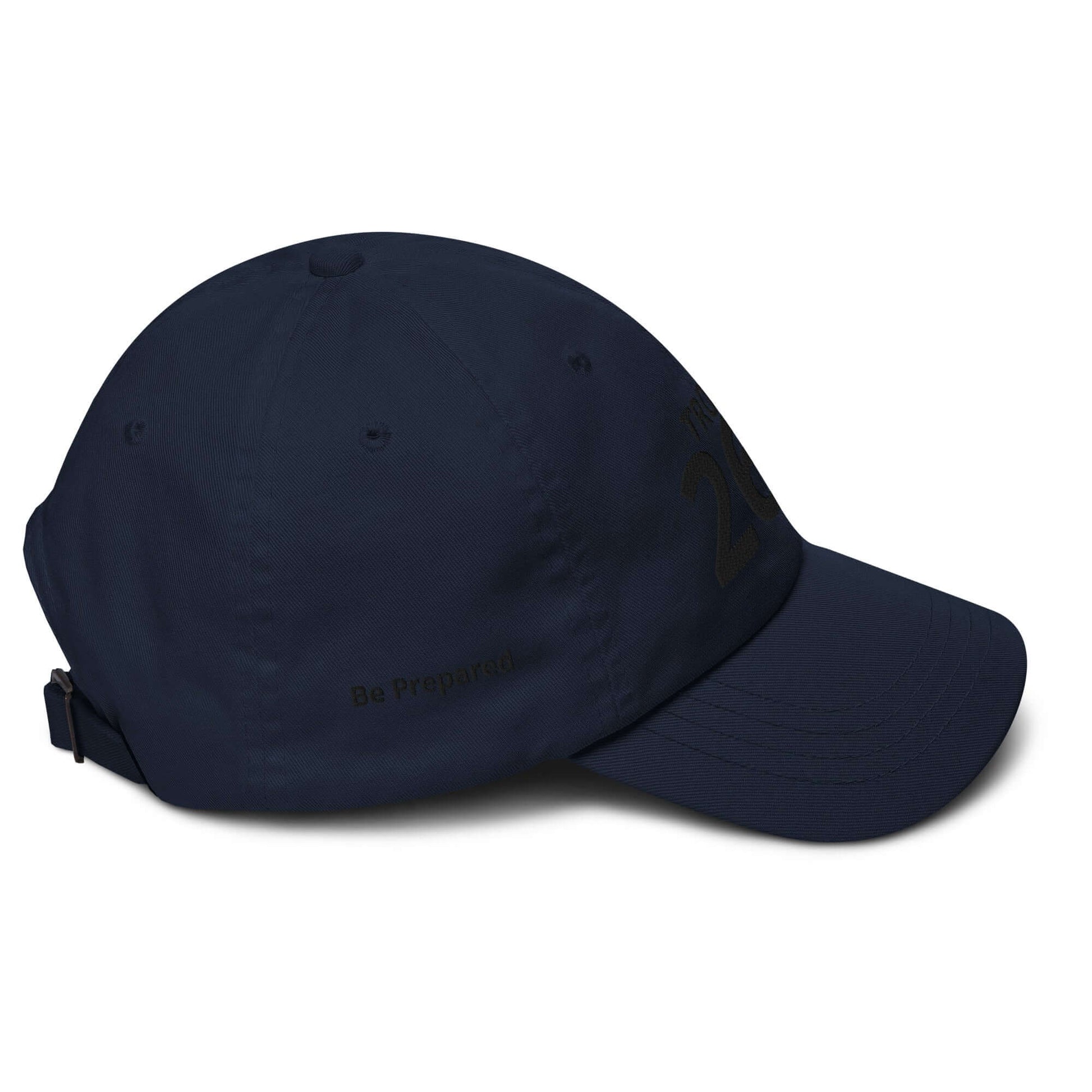 Navy low-profile cap with adjustable strap and curved visor, featuring embroidered details. Perfect for casual wear.