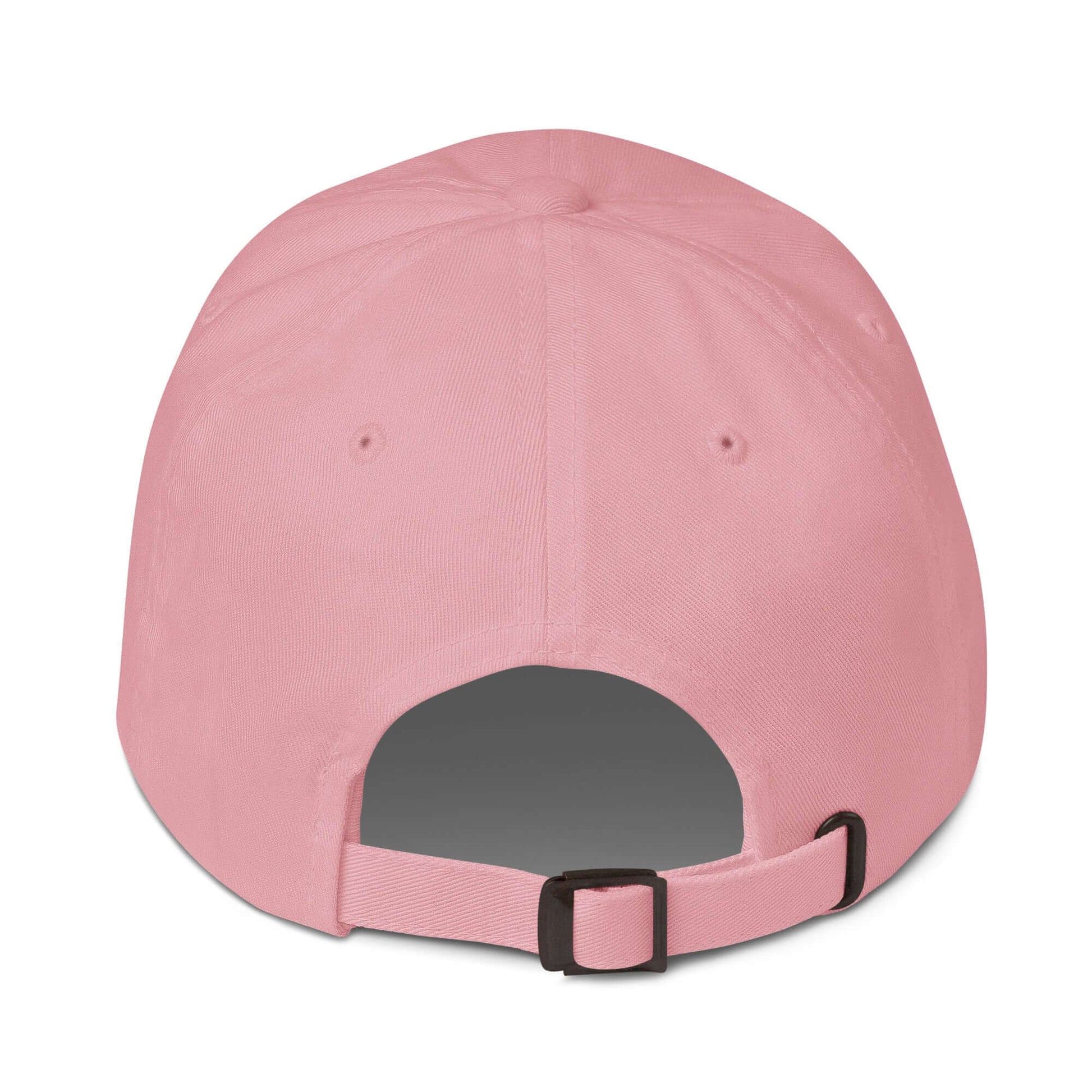 Back view of a pink Elegantly Inspired Hat with adjustable strap, showcasing its stylish design.