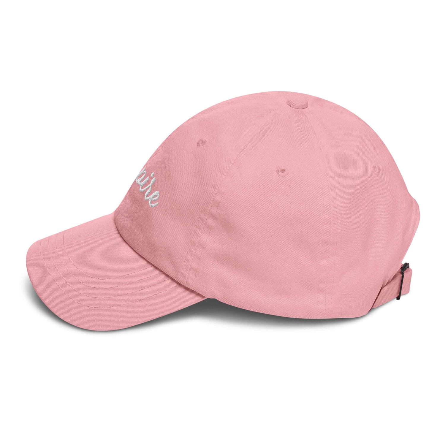 Elegant pink hat with the word 'Inspire' stylishly stitched on the front, perfect for casual outings.