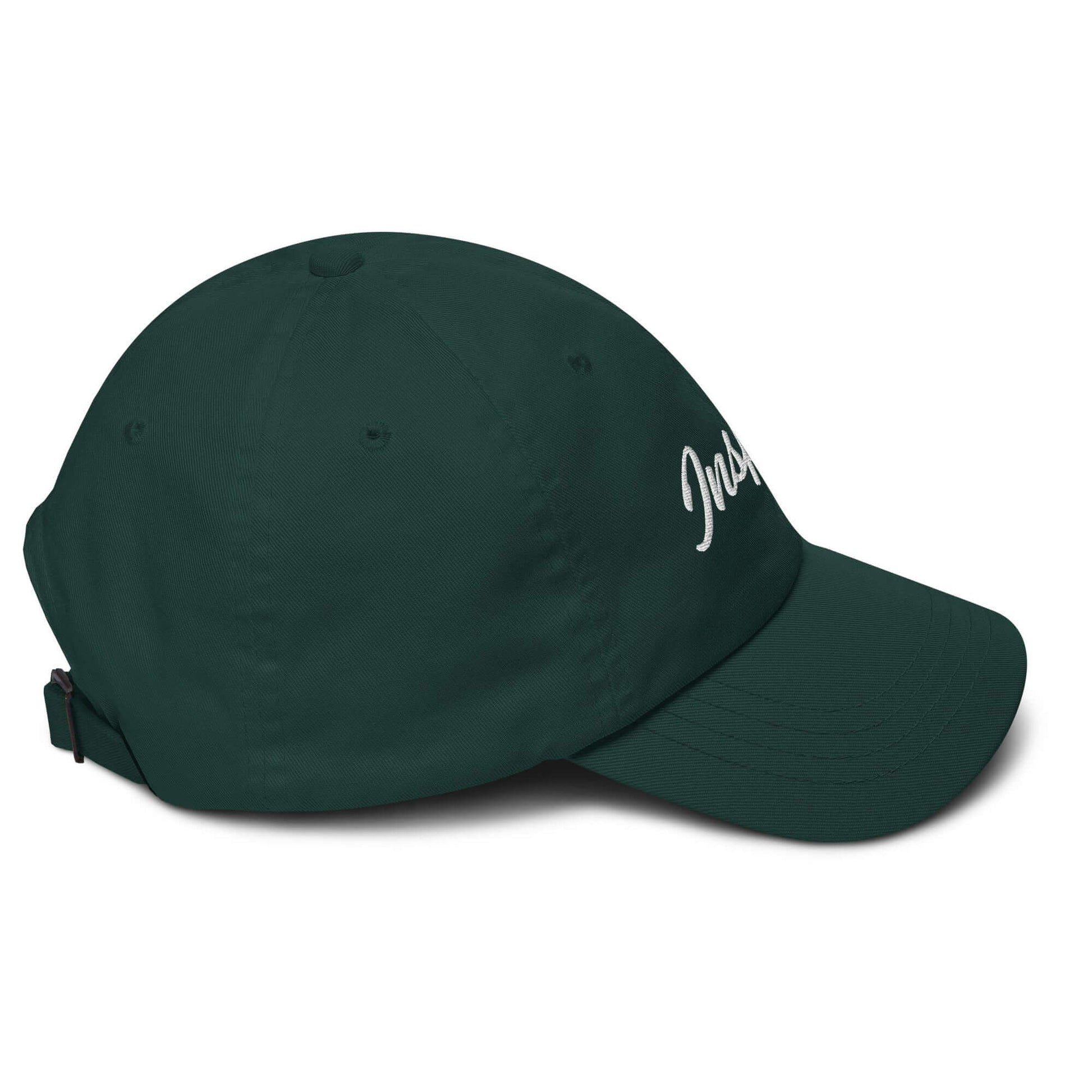 Elegantly Inspired Hat in dark green with 'Inspire' written on the front, a stylish accessory for motivation.