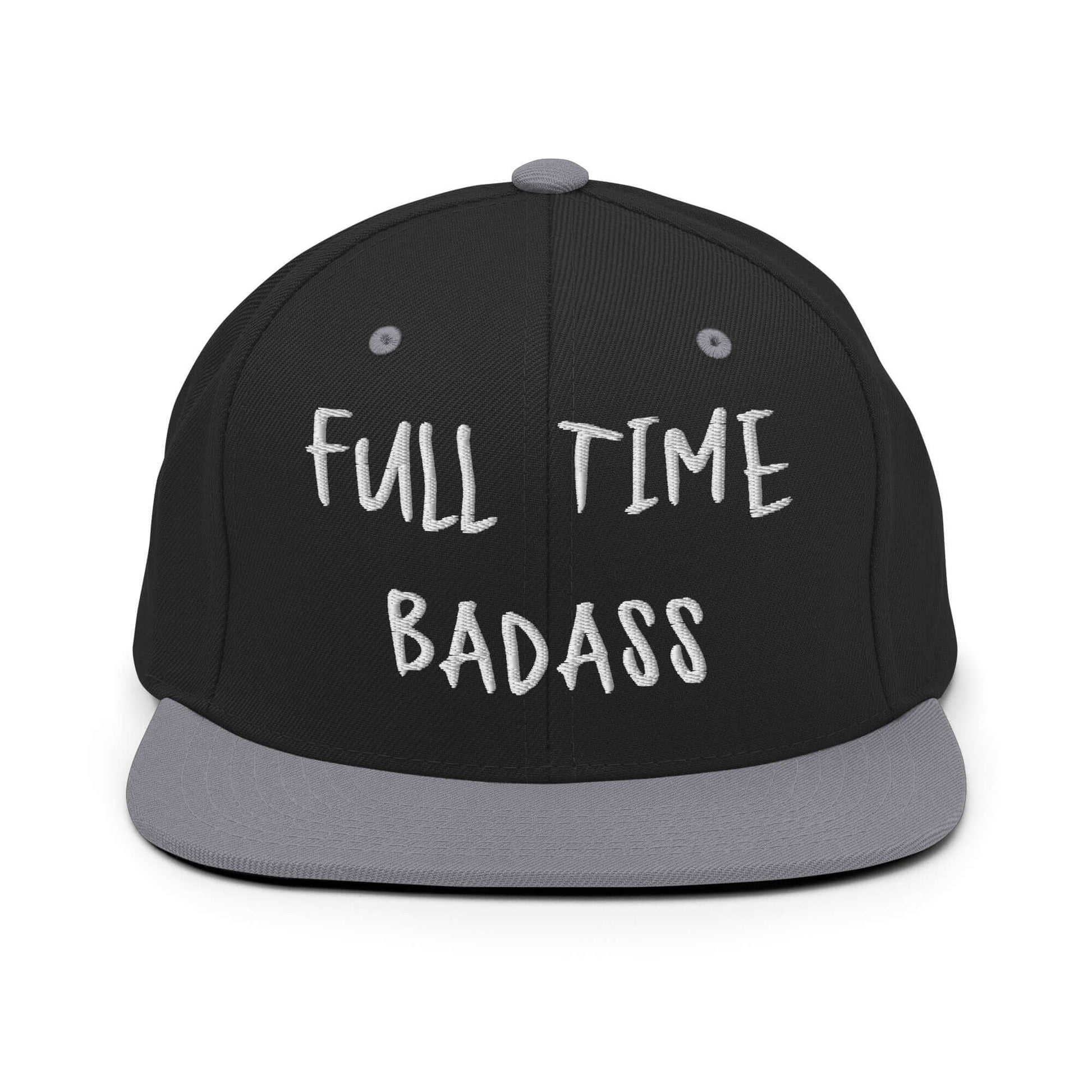 Front of RonnieMac Fulltime Badass Embroidered Snapback Hat (Black/silver) -2