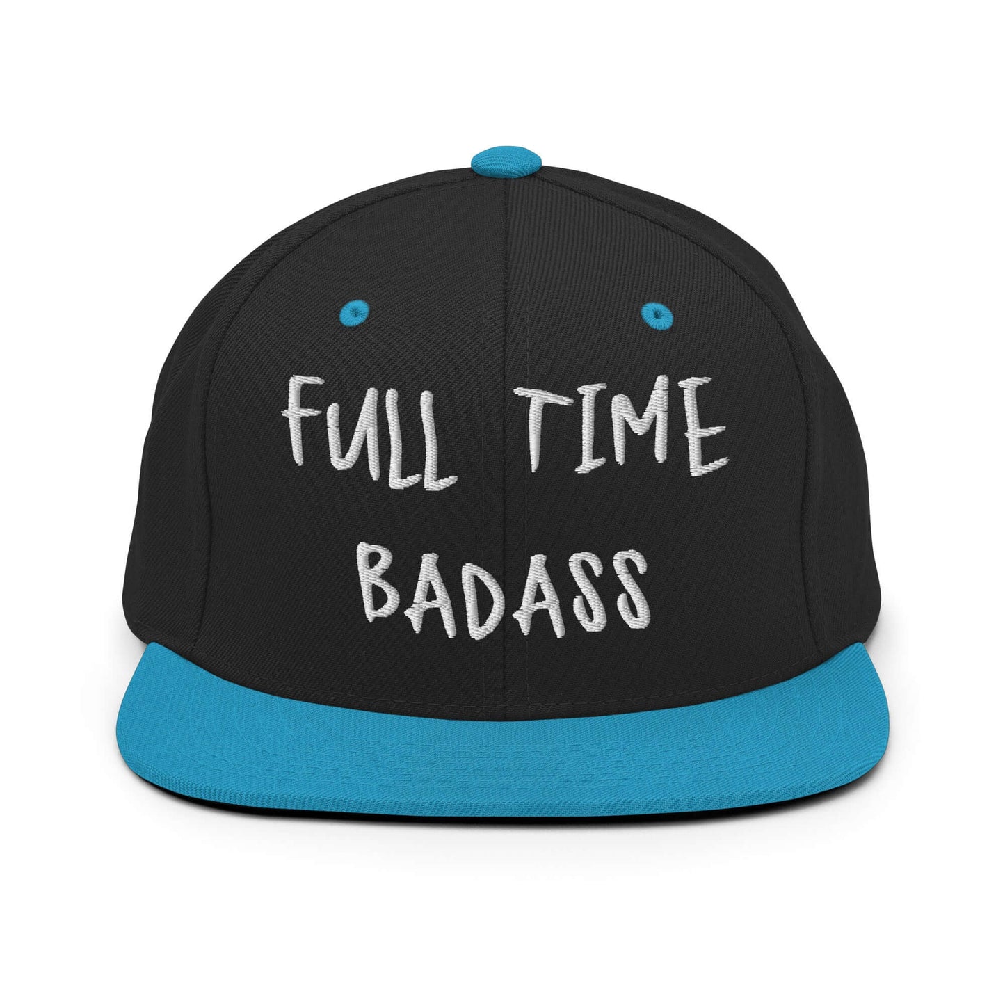 Front of RonnieMac Fulltime Badass Embroidered Snapback Hat (Black/Teal) -2