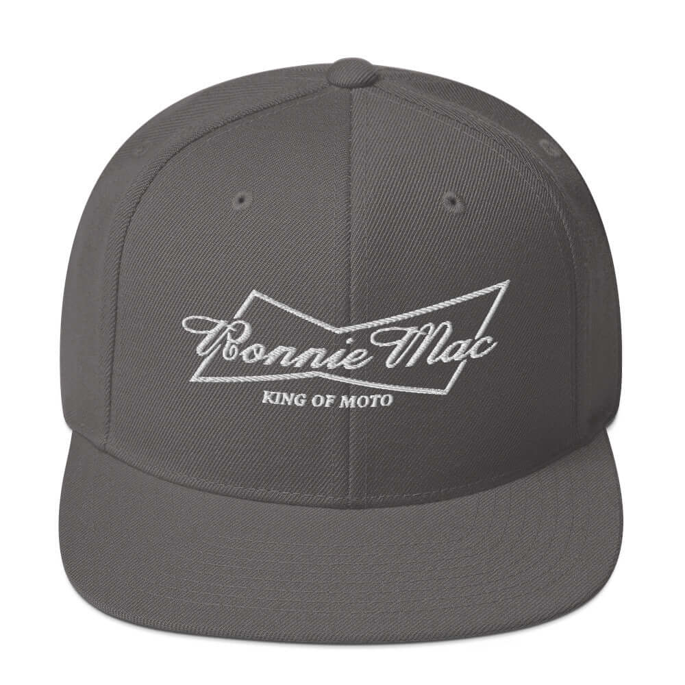 "King of Moto Embroidered Snapback Hat with Ronnie Mac Logo"