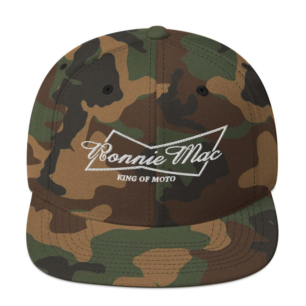 King of Moto Embroidered Camouflage Snapback Hat with Ronnie Mac Logo