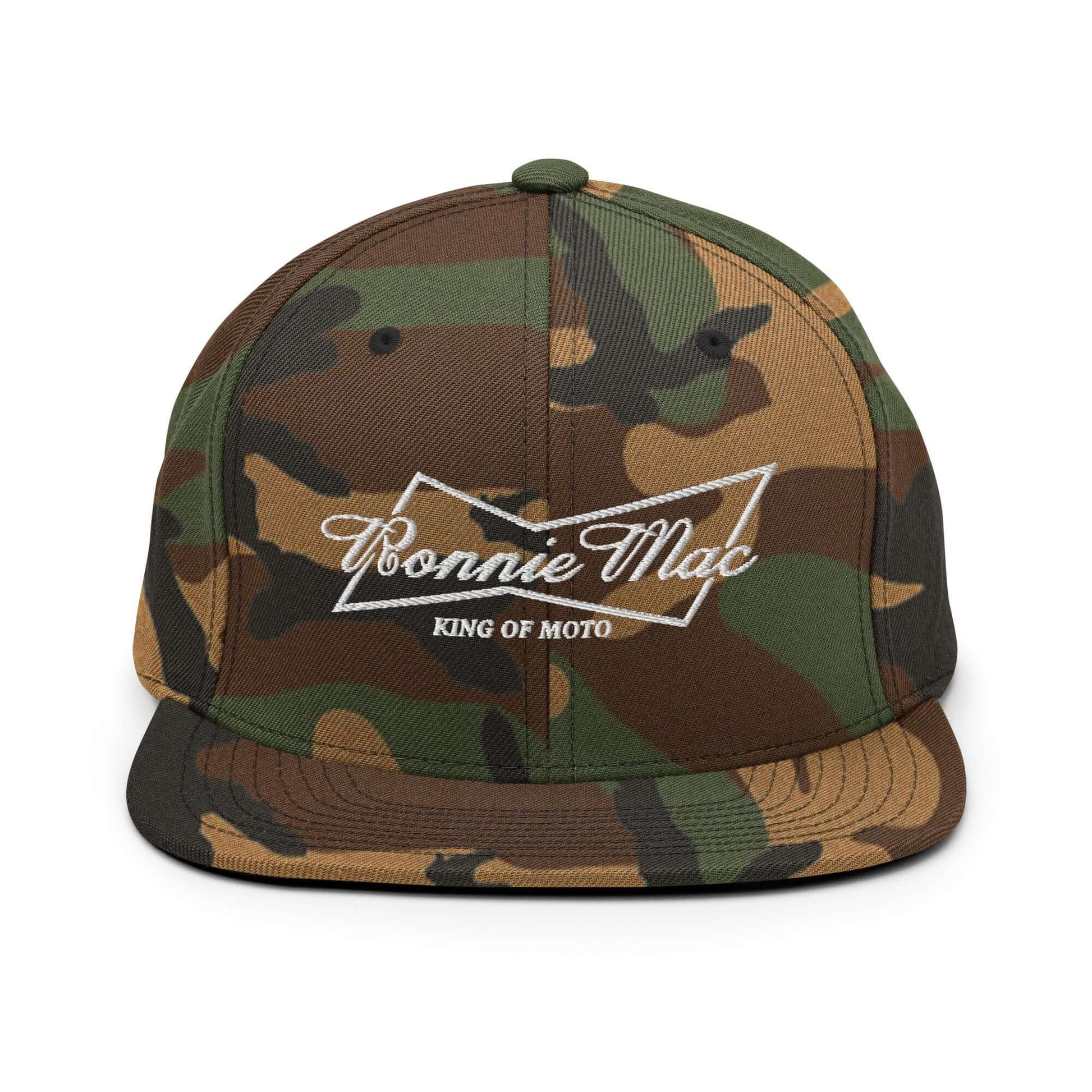 Camo King of Moto Snapback Hat with Ronnie Mac Embroidery