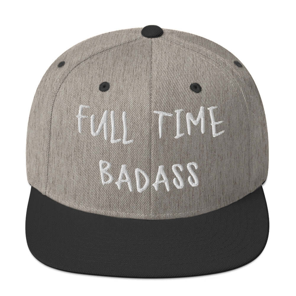 Front of RonnieMac Fulltime Badass Embroidered Snapback Hat (heather black) -1