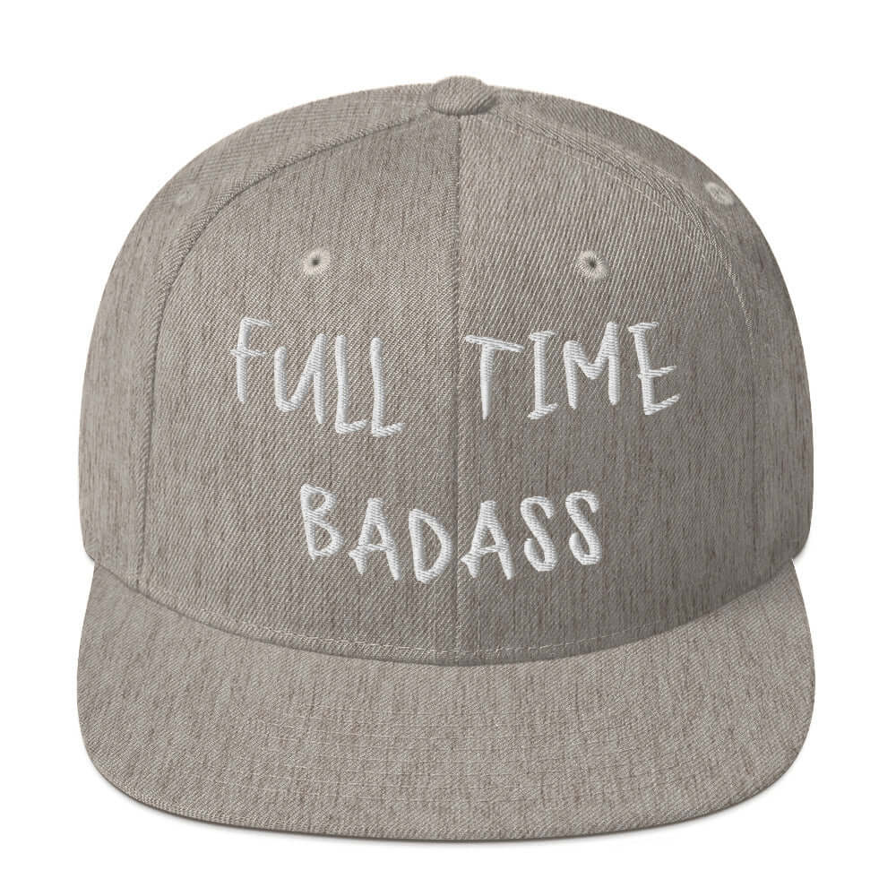 Front of RonnieMac Fulltime Badass Embroidered Snapback Hat (heather grey) -1