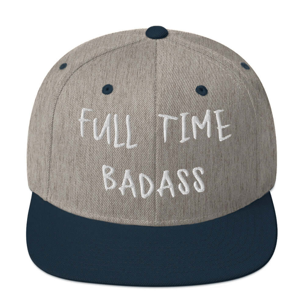 Front of RonnieMac Fulltime Badass Embroidered Snapback Hat (heather grey navy) -1