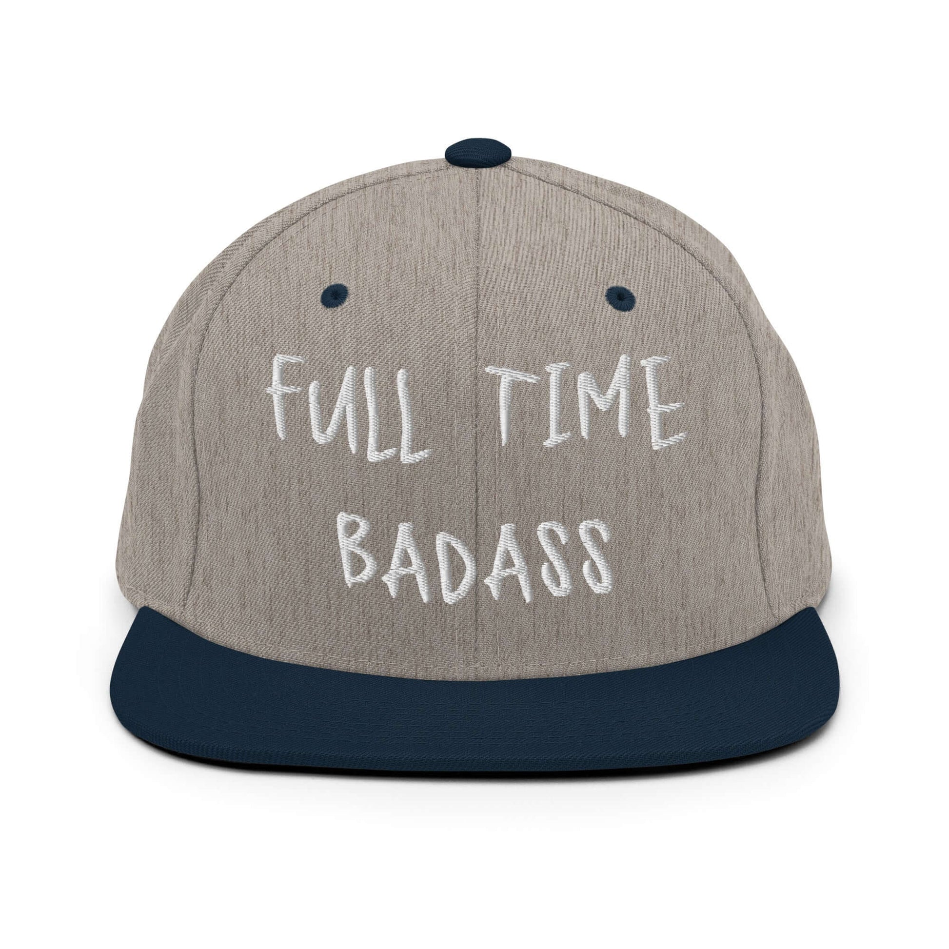 Front of RonnieMac Fulltime Badass Embroidered Snapback Hat (heather grey navy) -2