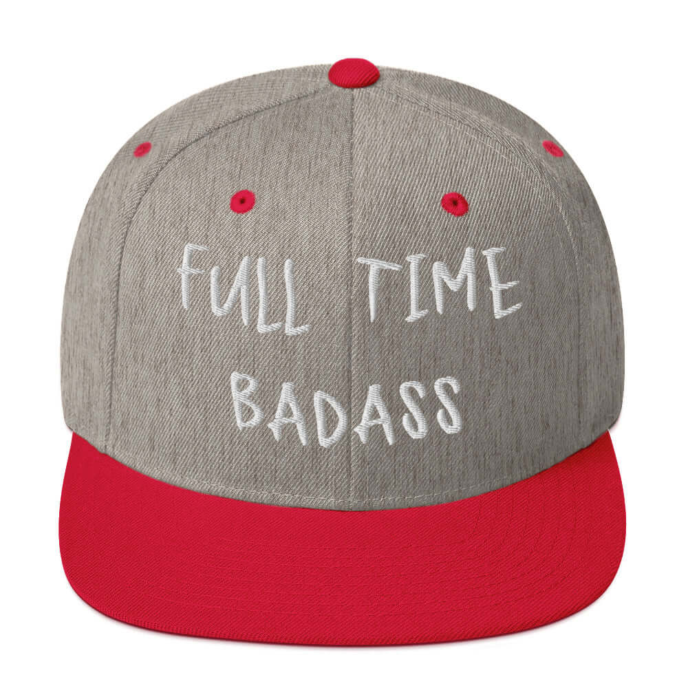 Front of RonnieMac Fulltime Badass Embroidered Snapback Hat (heather grey red) -1