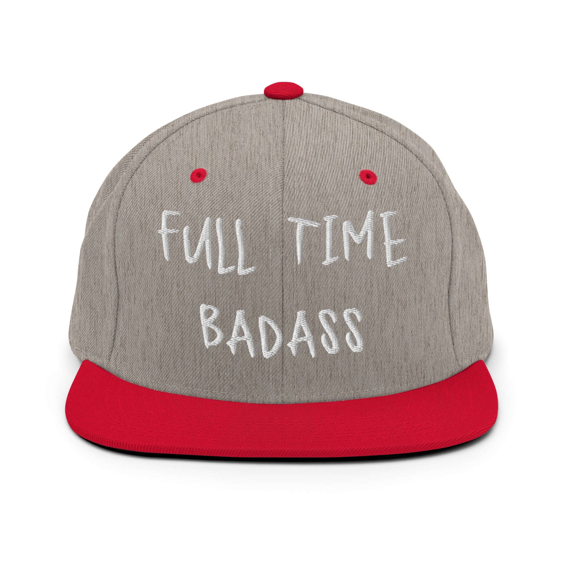 Front of RonnieMac Fulltime Badass Embroidered Snapback Hat (heather grey red) -2