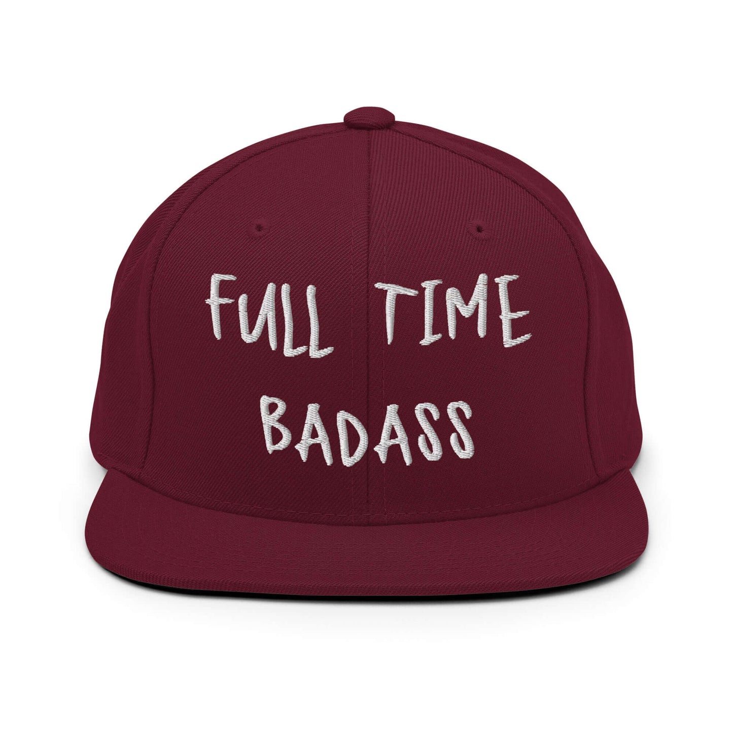 Front of RonnieMac Fulltime Badass Embroidered Snapback Hat (maroon) -2