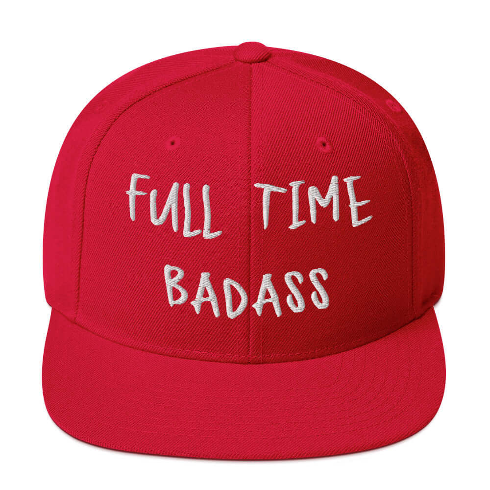 Front of RonnieMac Fulltime Badass Embroidered Snapback Hat (red) -1