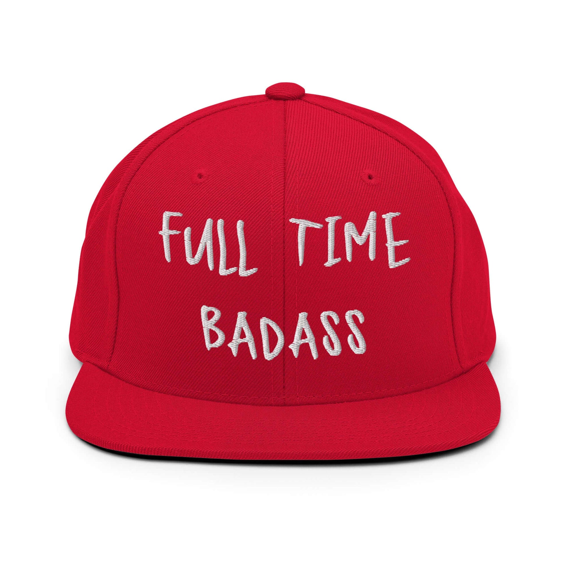 Front of RonnieMac Fulltime Badass Embroidered Snapback Hat (red) -2